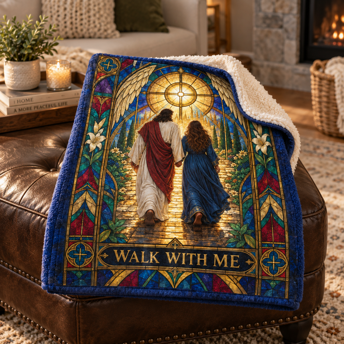 Walk With Me – Stained Glass Jesus Christian Blanket