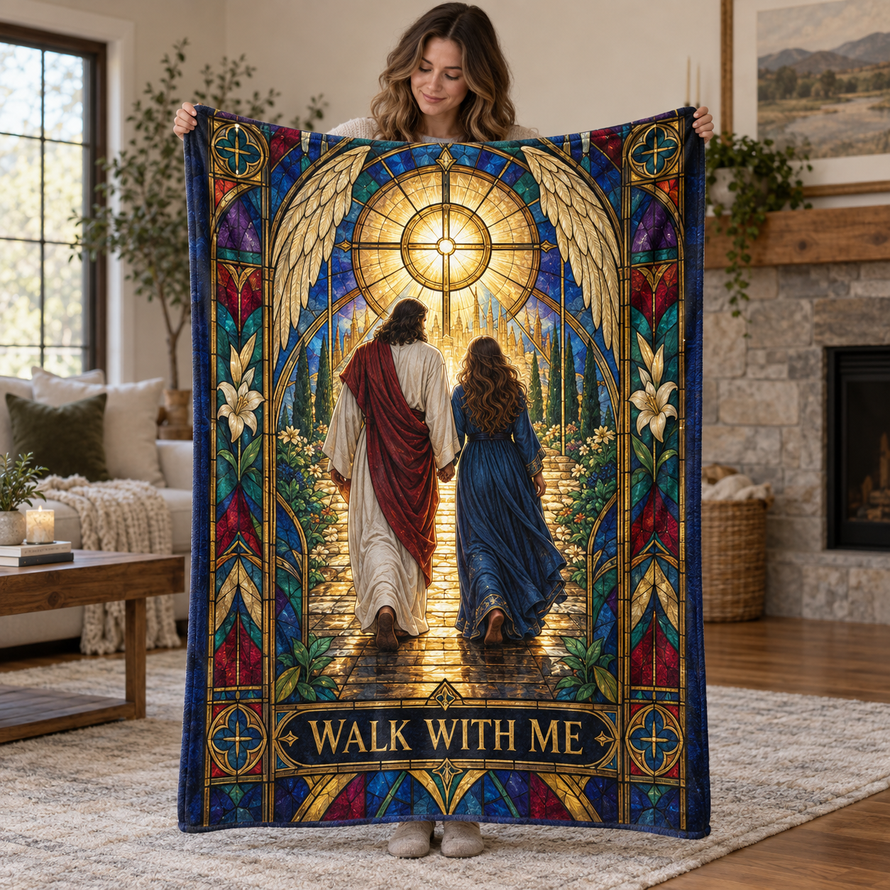 Walk With Me – Stained Glass Jesus Christian Blanket
