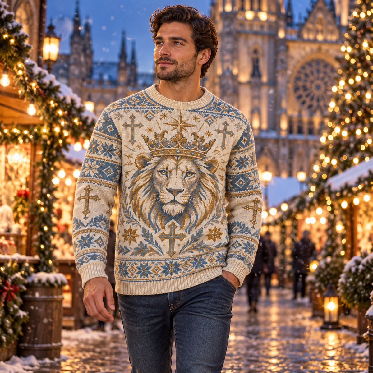 Lion of Judah Heavenly Blue Christian Knitted Sweater