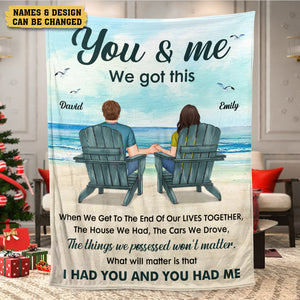 You & Me Couple Sitting Beach View - Personalized Blanket - Meaningful Gift For Valentine - Giftago