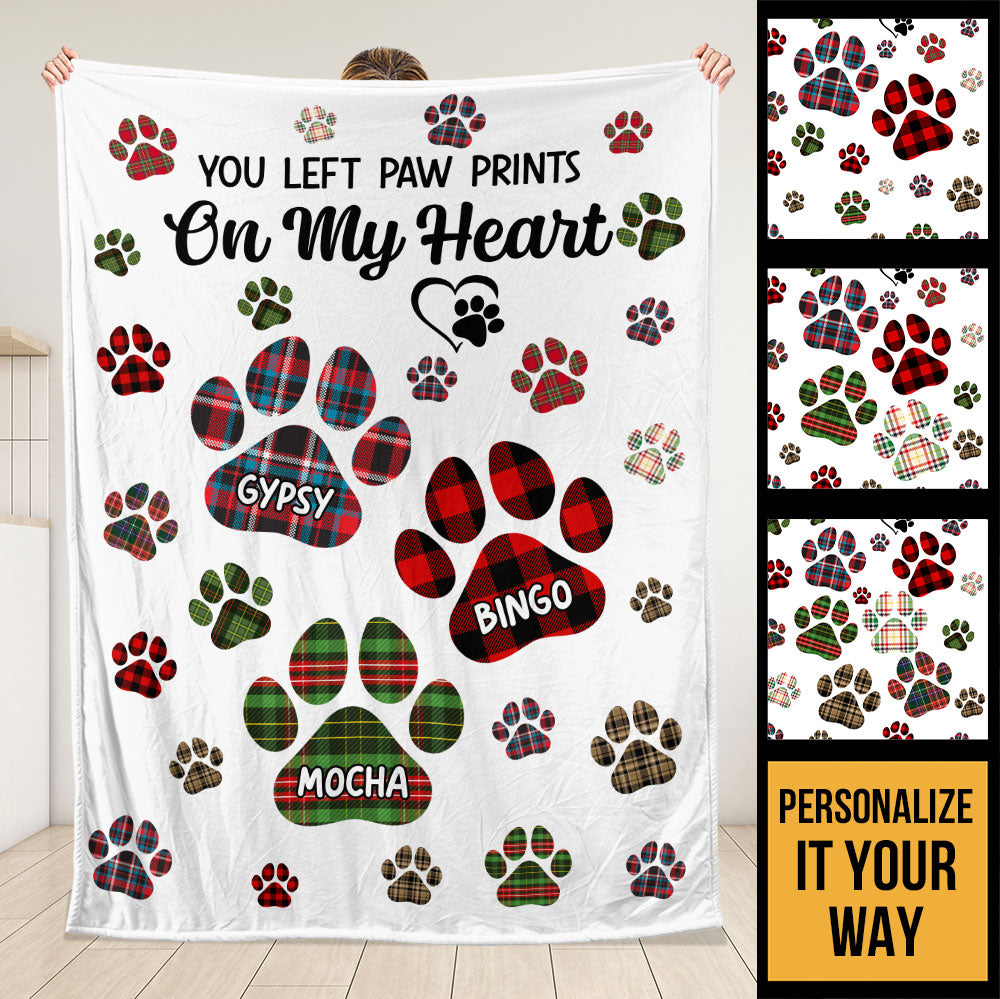 You Left Paw Prints On My Heart Blanket - Personalized Blanket