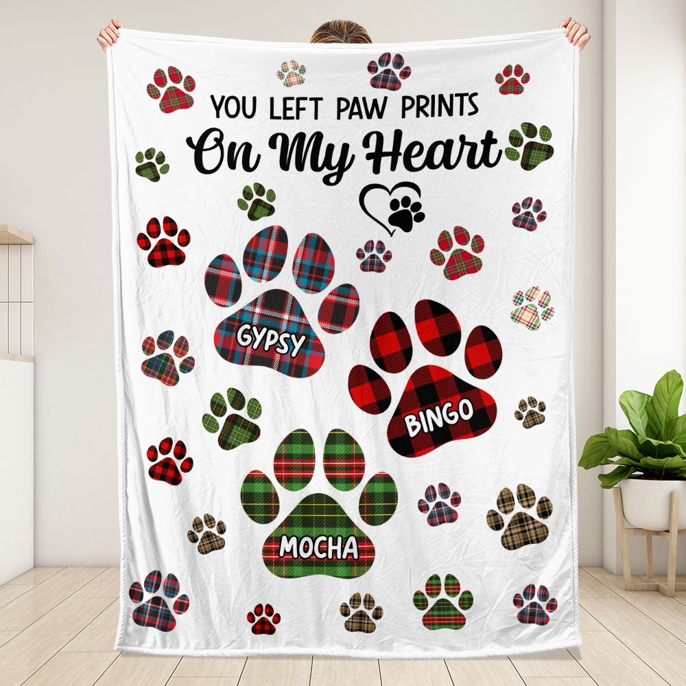 You Left Paw Prints On My Heart Blanket - Personalized Blanket