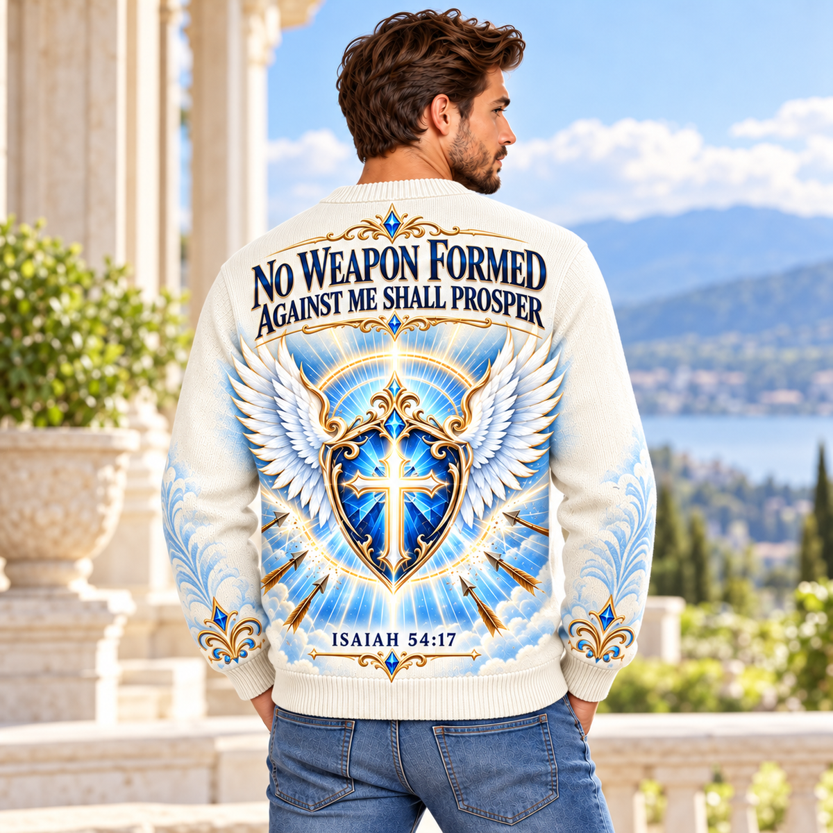 No Weapon Formed – Heavenly Armor Ivory Christian Sweater