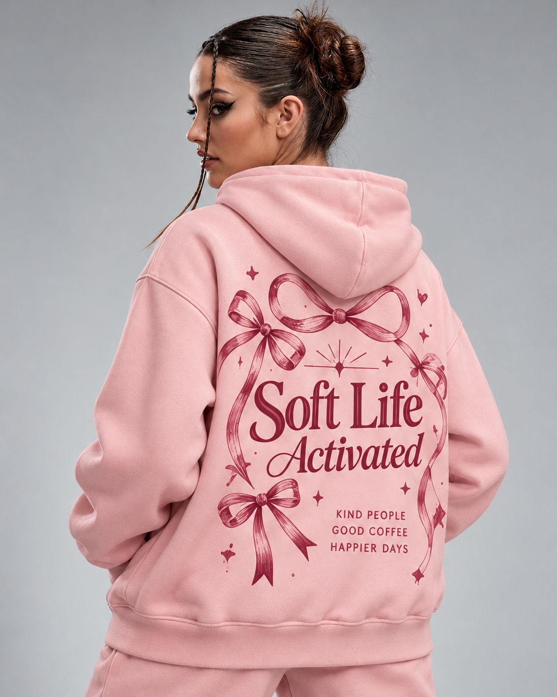 Soft Life Activated – Pretty in Peace Bow Oversized Hoodie