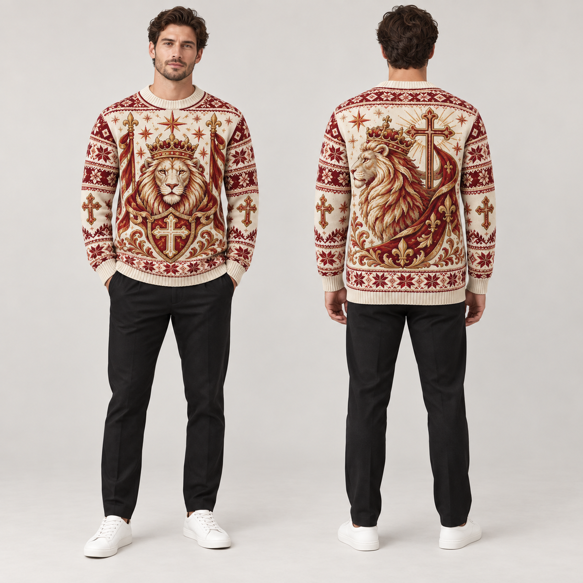 Lion of Judah Banner of Victory Red Christian Sweater