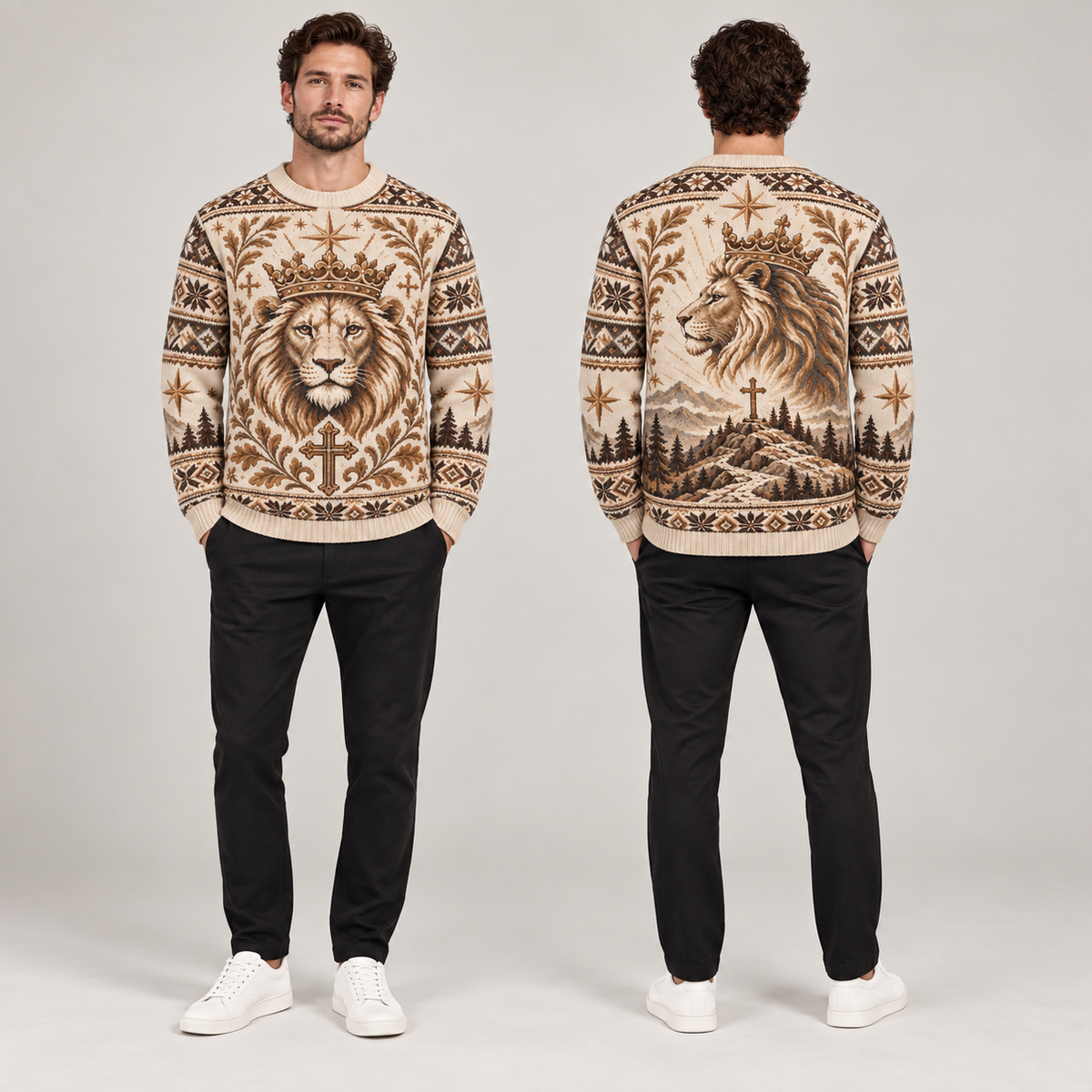 Lion of Judah Mountain of Faith Vintage Christian Sweater