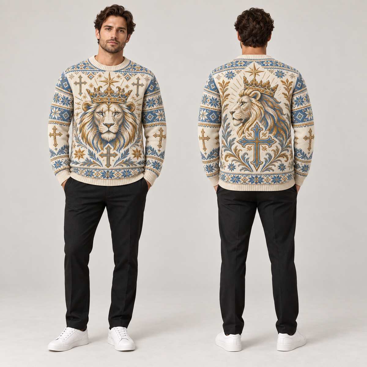 Lion of Judah Heavenly Blue Christian Knitted Sweater