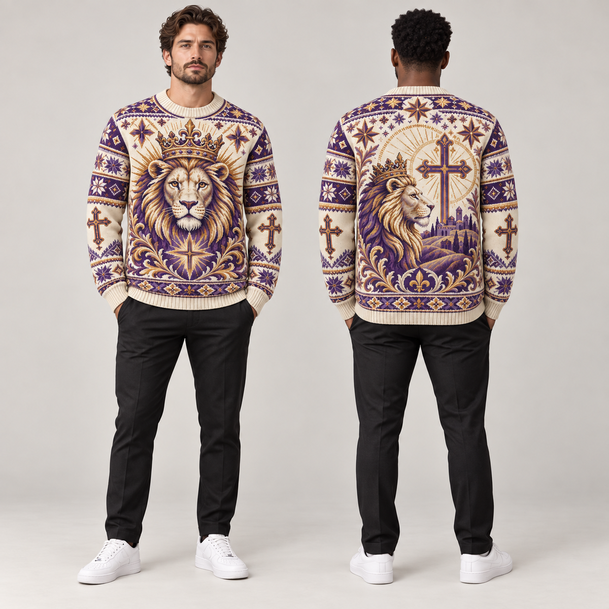 Lion of Judah Royal Purple Kingdom Christian Sweater