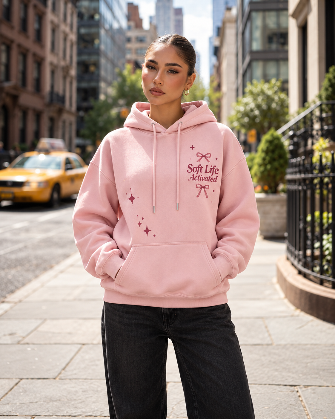 Soft Life Activated – Pretty in Peace Bow Oversized Hoodie