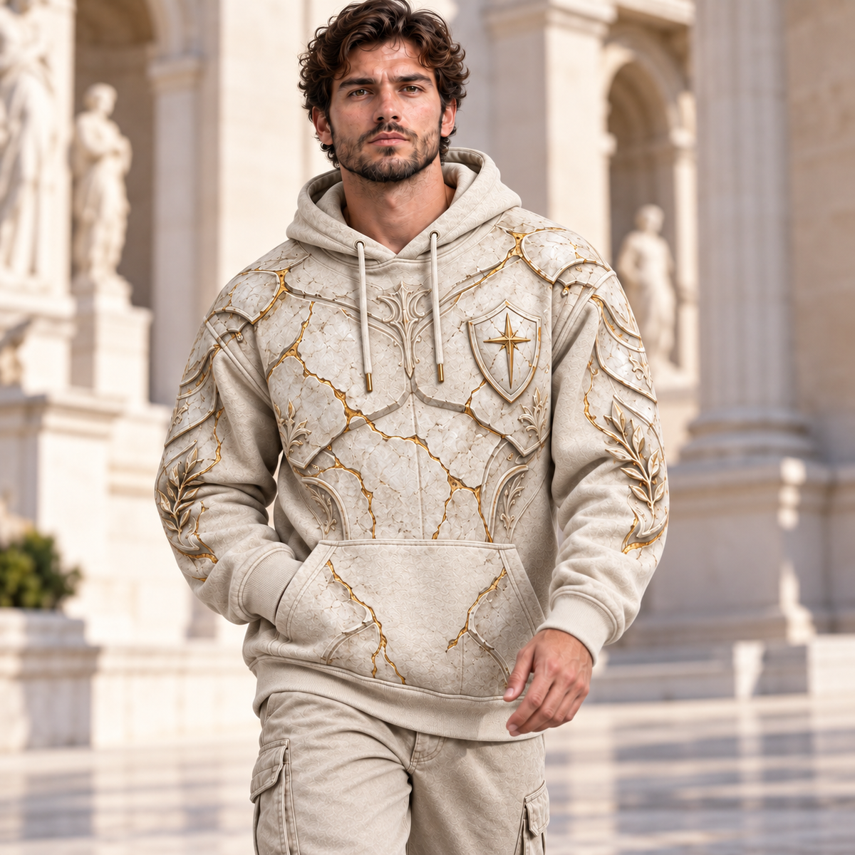 Armor of God Ephesians 6:11 Christian Hoodie – Ivory & Gold