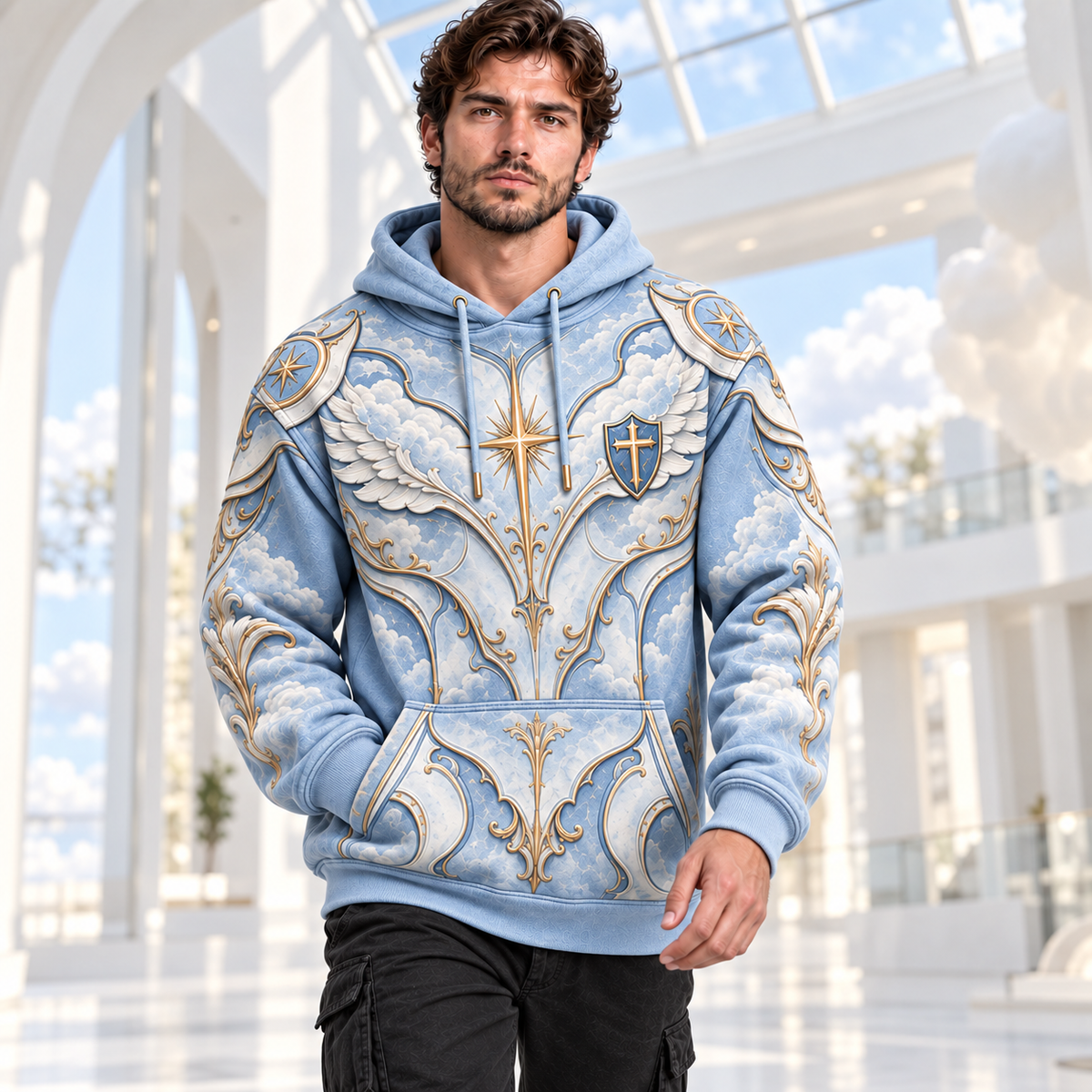 Stand In His Strength Ephesians 6:11 Christian Hoodie – Celestial Blue