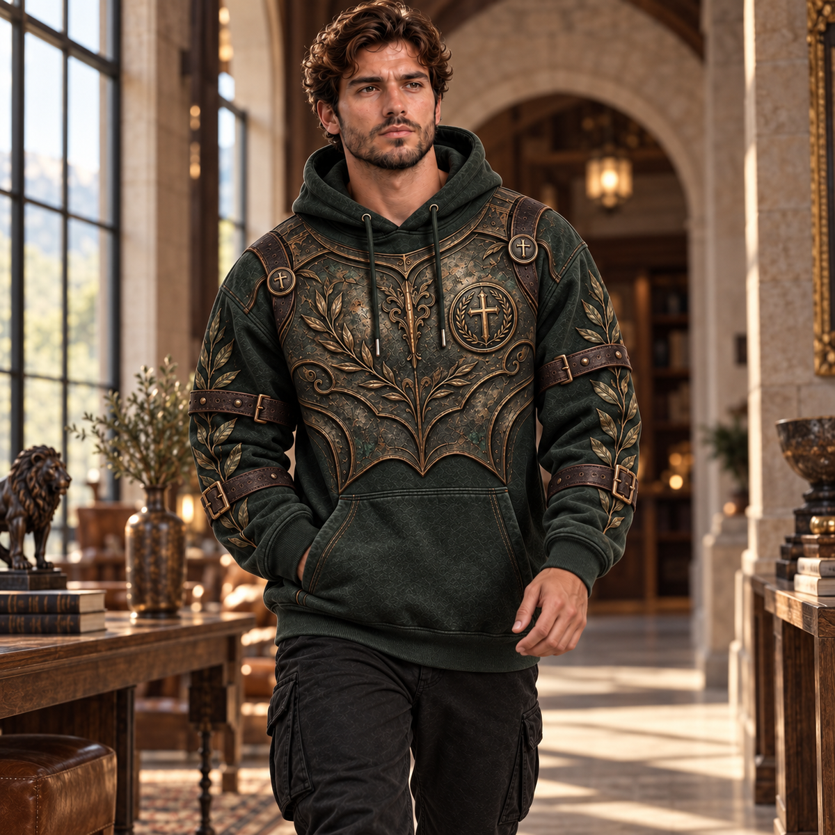 Faith Over Fear Ephesians 6:16 Christian Armor Hoodie – Forest Green