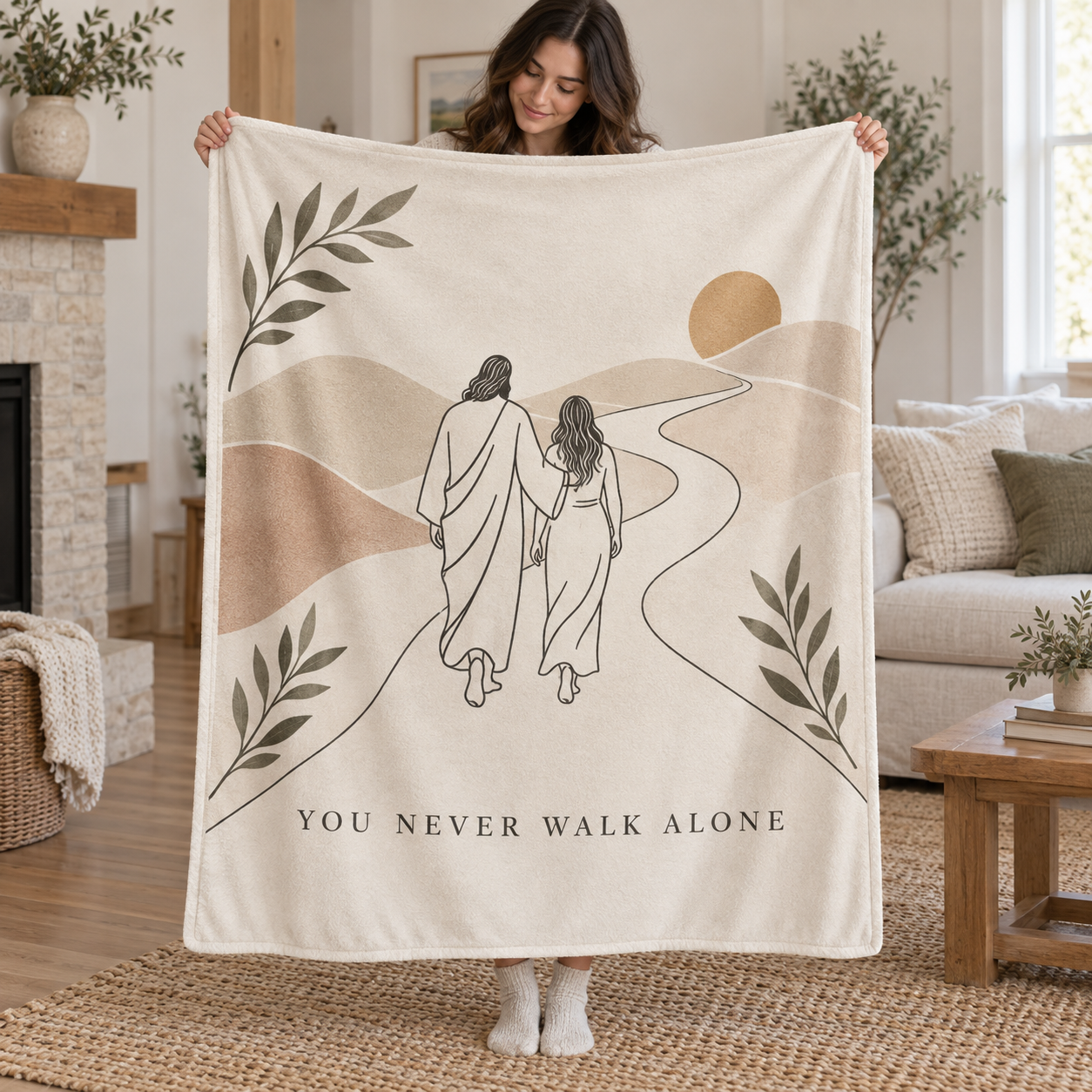 You Never Walk Alone – Minimal Boho Christian Blanket