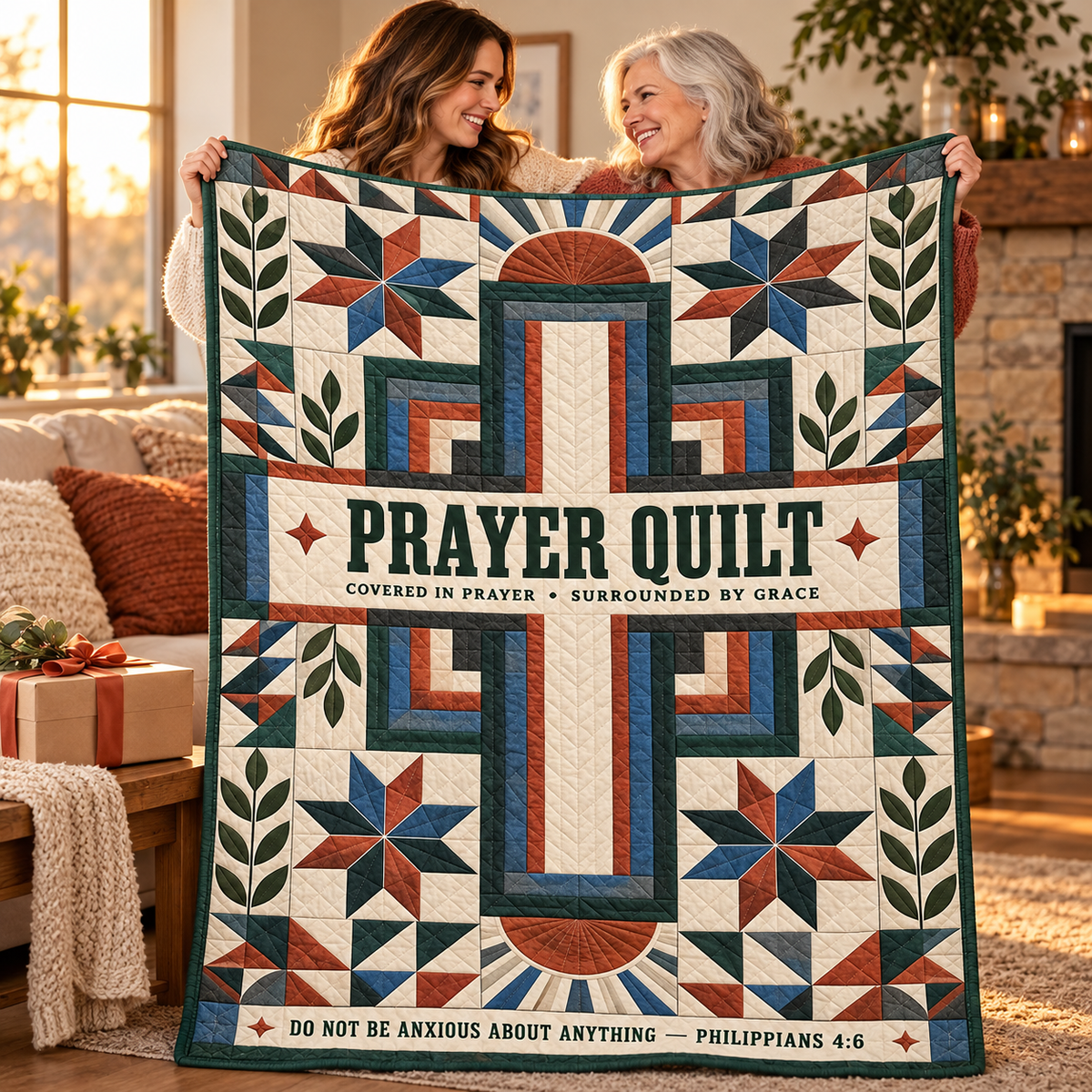 Prayer Quilt – Covered in Prayer Heritage Cross Christian Blanket