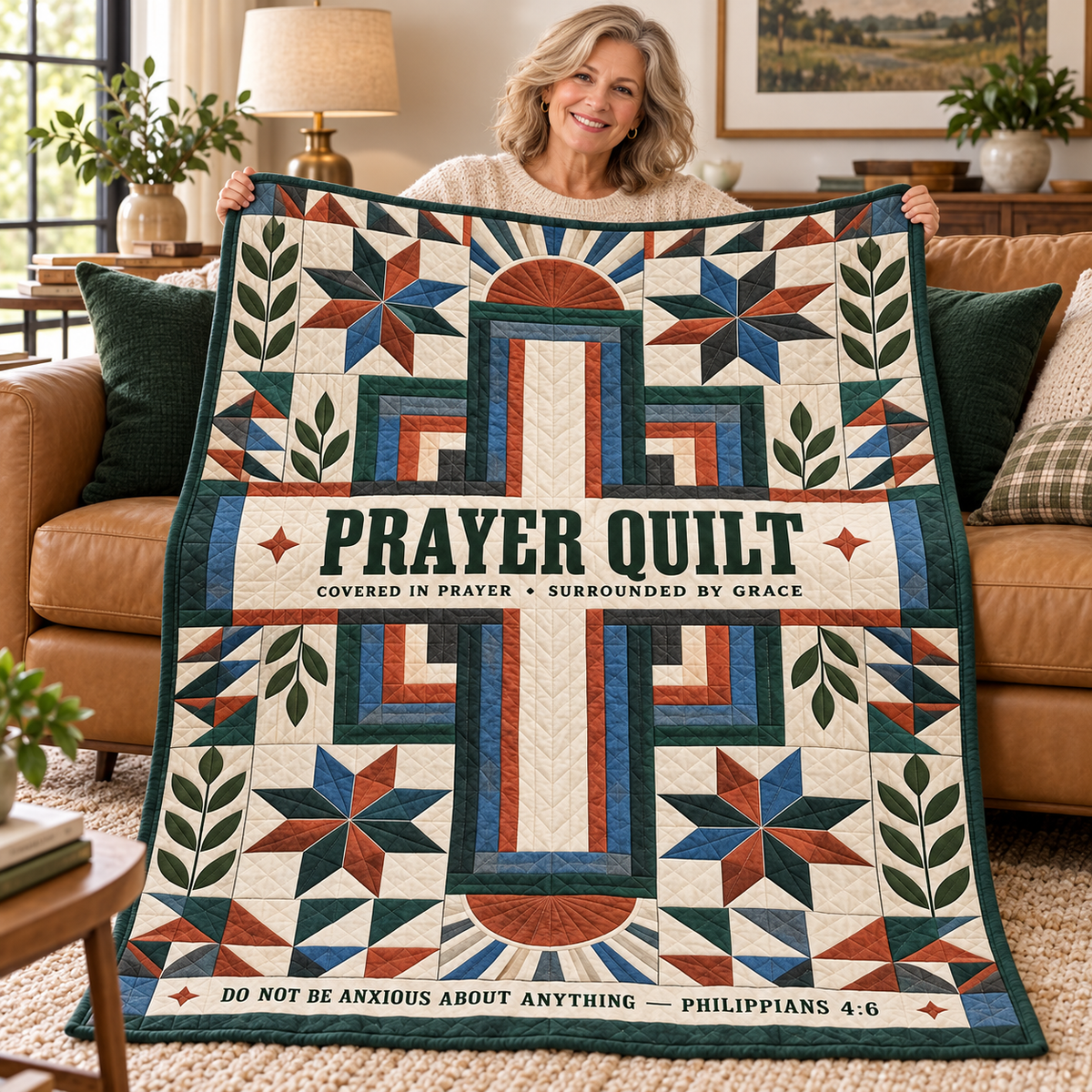 Prayer Quilt – Covered in Prayer Heritage Cross Christian Blanket