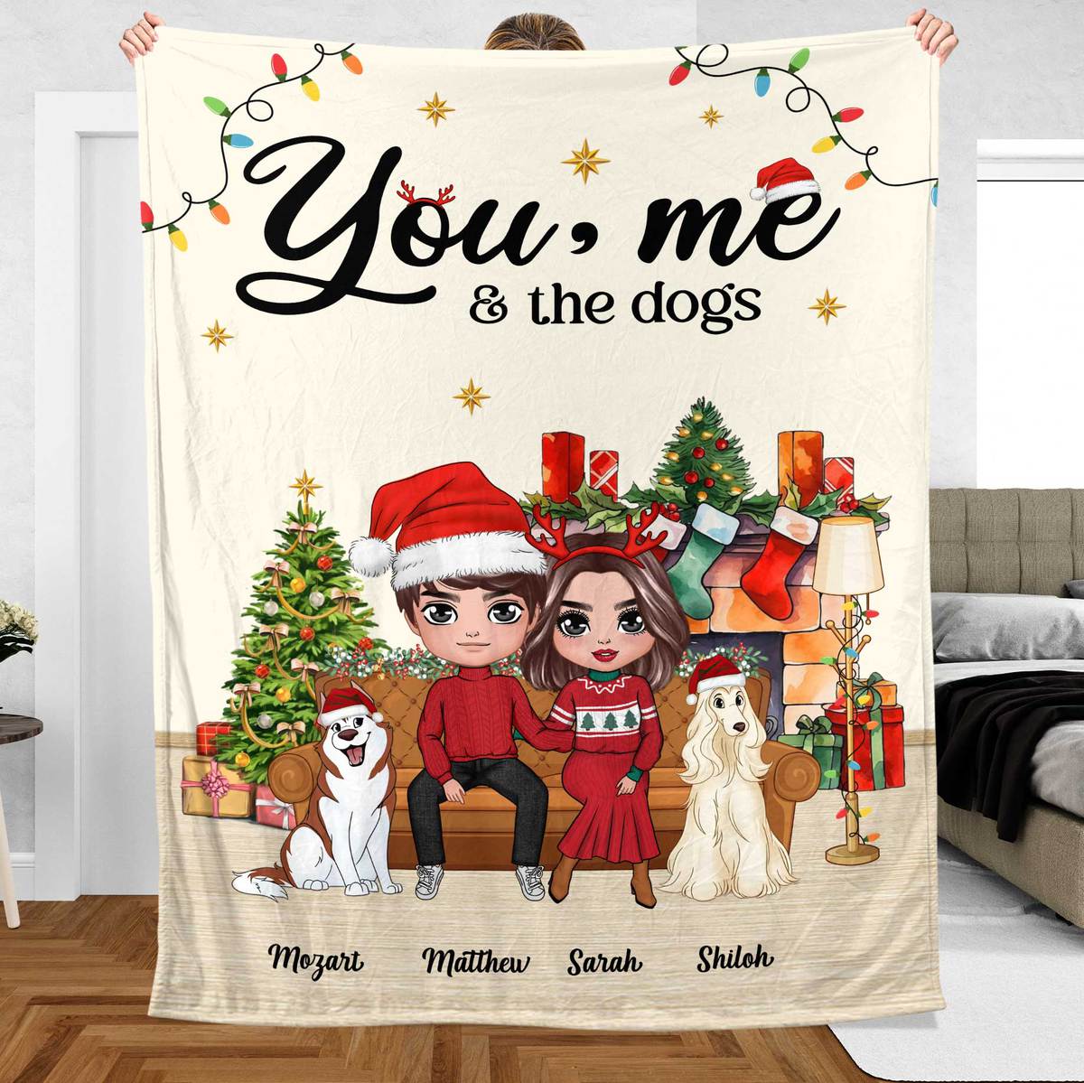 You & Me and The Dogs - Personalized Blanket - Best Gift For Dog Lovers, For Christmas - Giftago