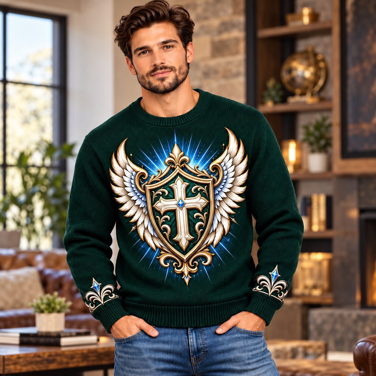 No Weapon Formed – Guardian Shield Emerald Green Christian Sweater