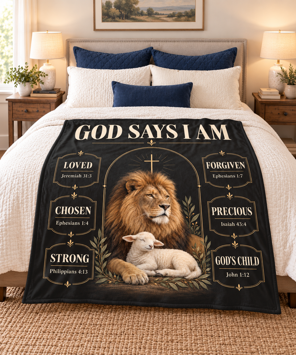 God Says I Am – Lion & Lamb Classic Christian Blanket