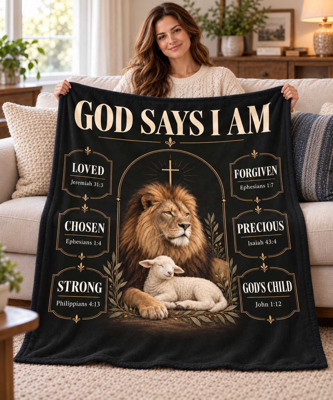 God Says I Am – Lion & Lamb Classic Christian Blanket