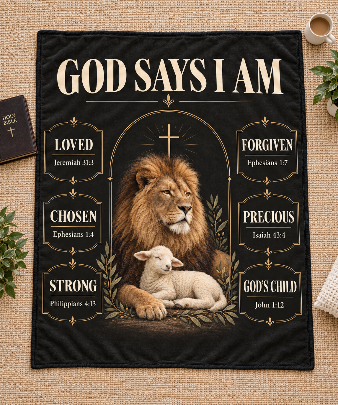 God Says I Am – Lion & Lamb Classic Christian Blanket