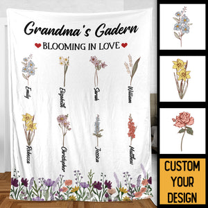 Birth Flower - Grandma's Garden - Personalized Blanket - Best Gift For Grandma - Giftago