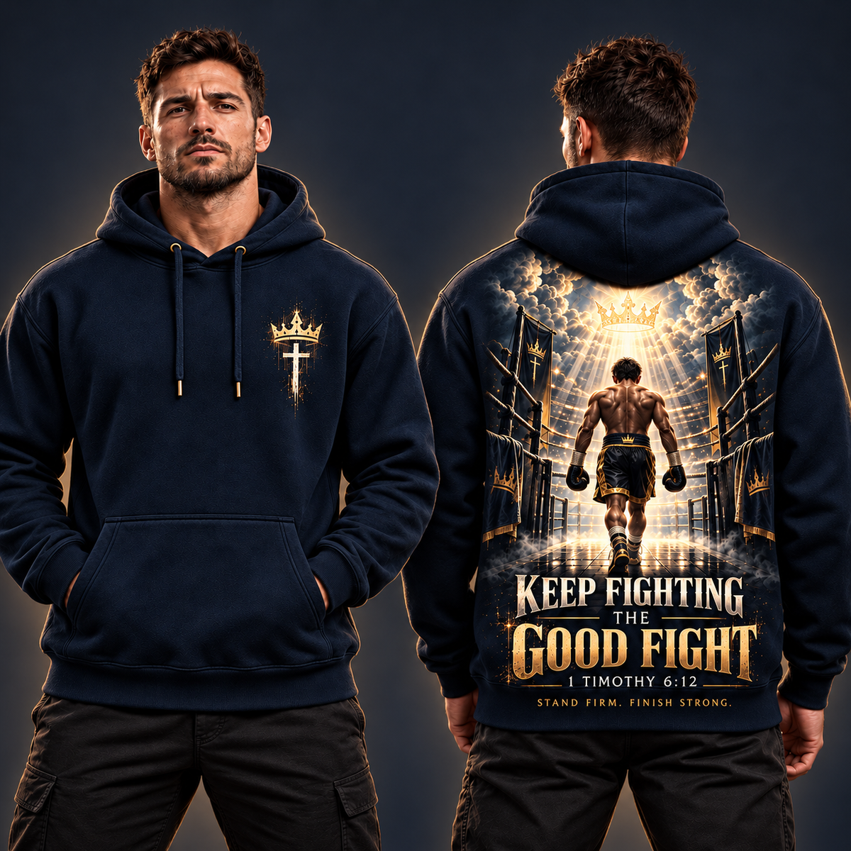 Fight the Good Fight – Finish Strong Midnight Navy Christian Hoodie