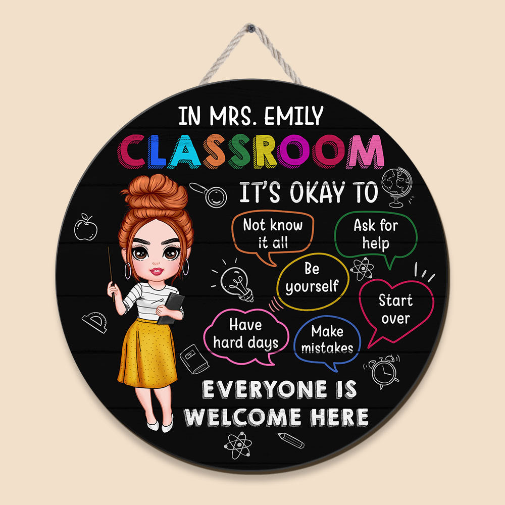 Classroom It's OK - Personalized Circle Wooden Sign - Best Gift For Teacher - Giftago