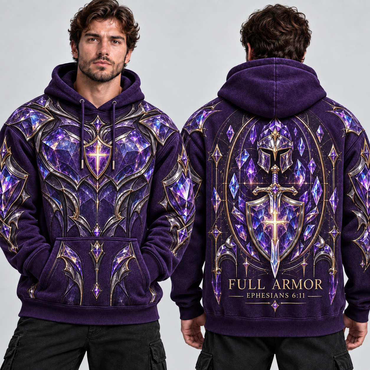 Full Armor Ephesians 6:11 Christian Hoodie – Amethyst Knight
