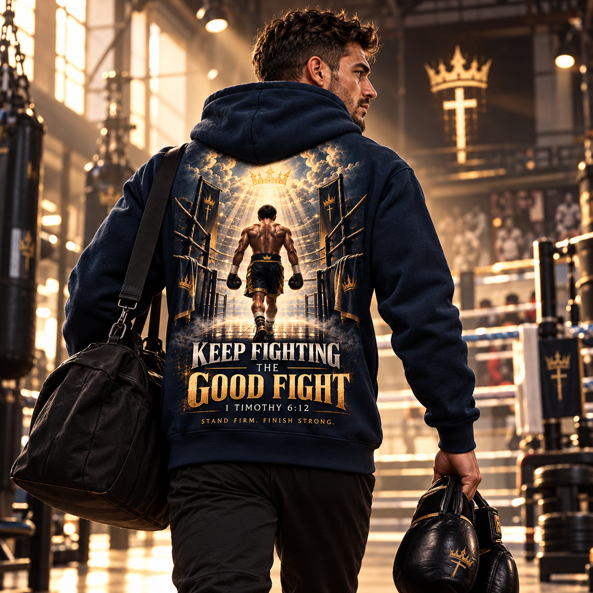 Fight the Good Fight – Finish Strong Midnight Navy Christian Hoodie