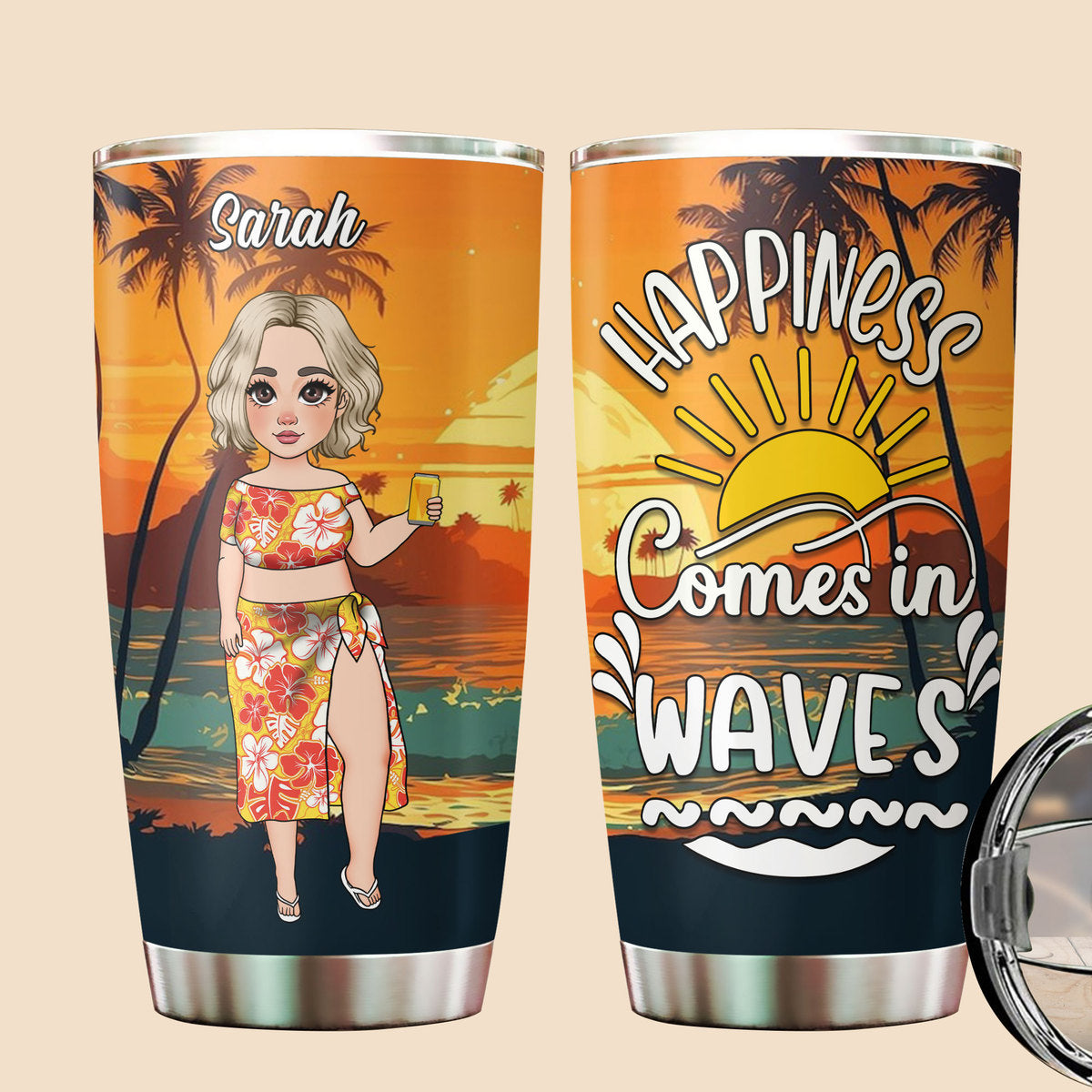 Happiness Come In Waves - Personalized Tumbler - Best Gift For Summer - Giftago
