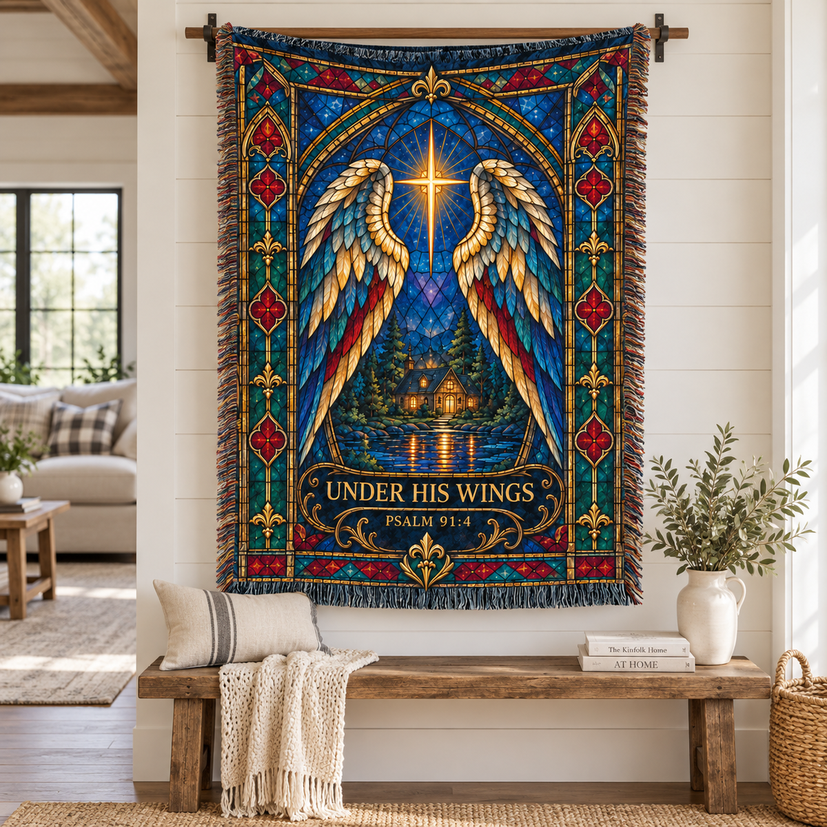Under His Wings – Psalm 91:4 Christian Angel Wings Blanket