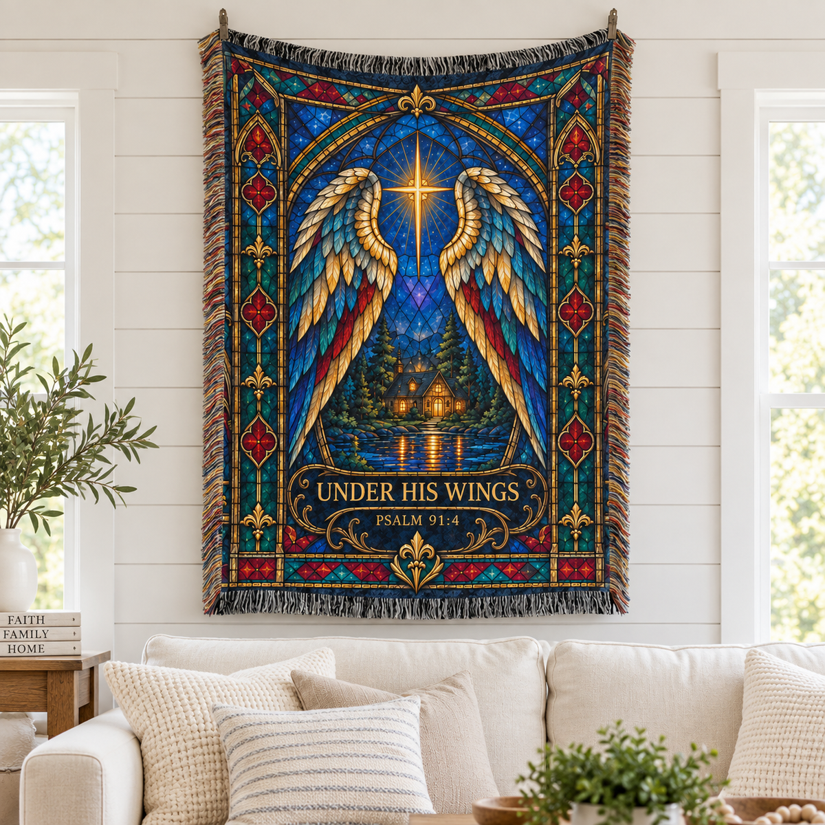 Under His Wings – Psalm 91:4 Christian Angel Wings Blanket