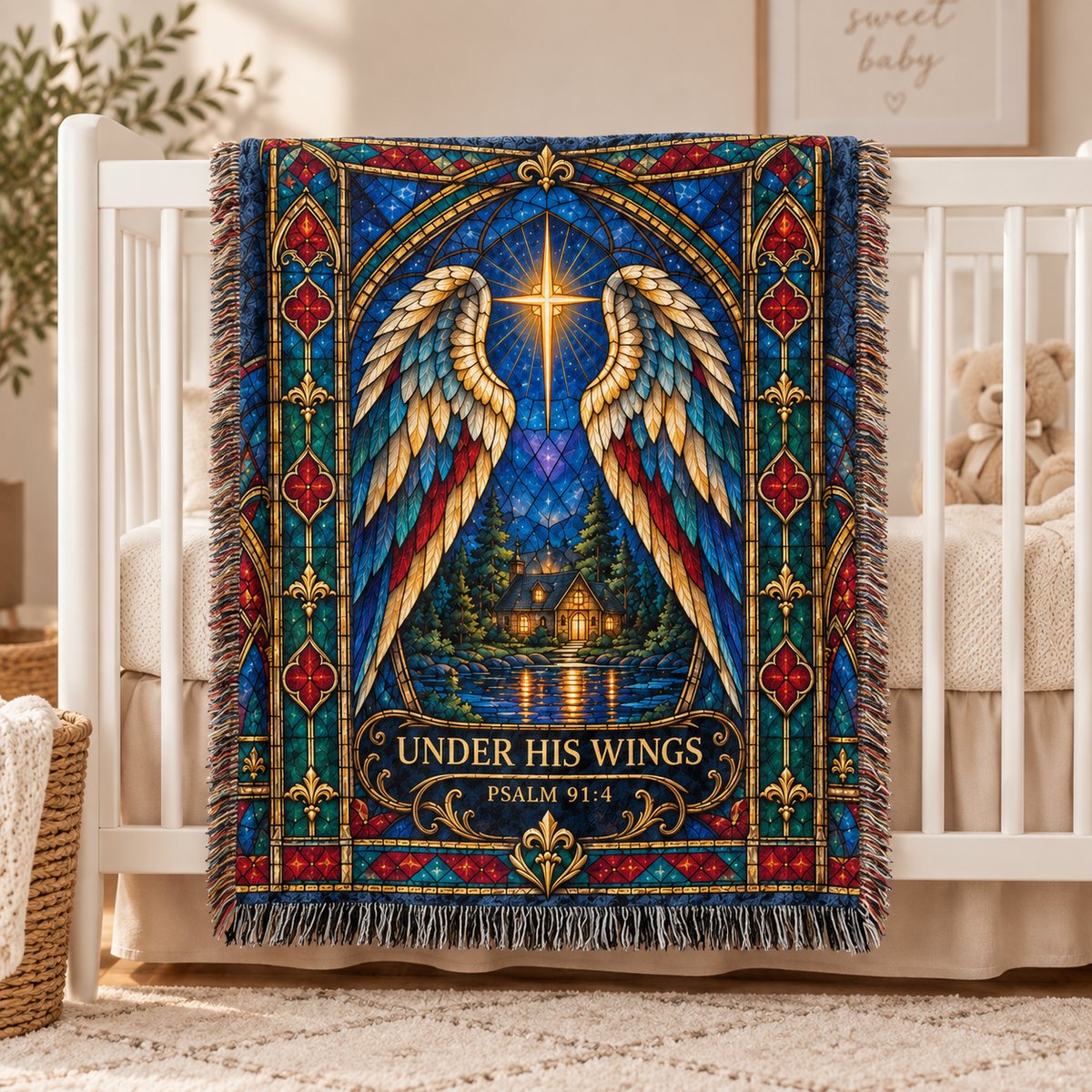 Under His Wings – Psalm 91:4 Christian Angel Wings Blanket