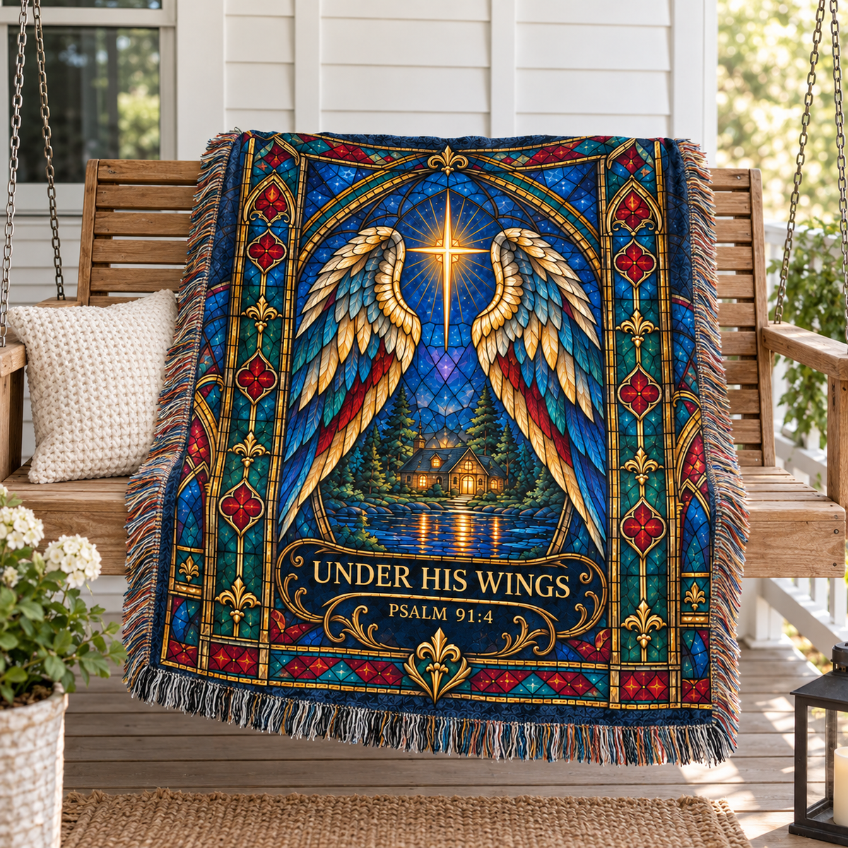Under His Wings – Psalm 91:4 Christian Angel Wings Blanket