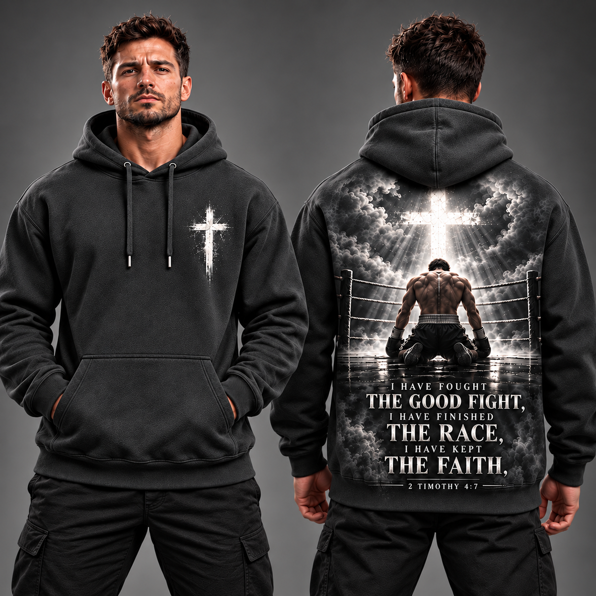 Fight the Good Fight – Kept the Faith Charcoal Christian Hoodie