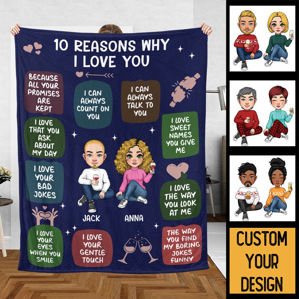 10 Reasons Why I Love You For Couple - Personalized Blanket - Thoughtful Gift For Birthday - Giftago