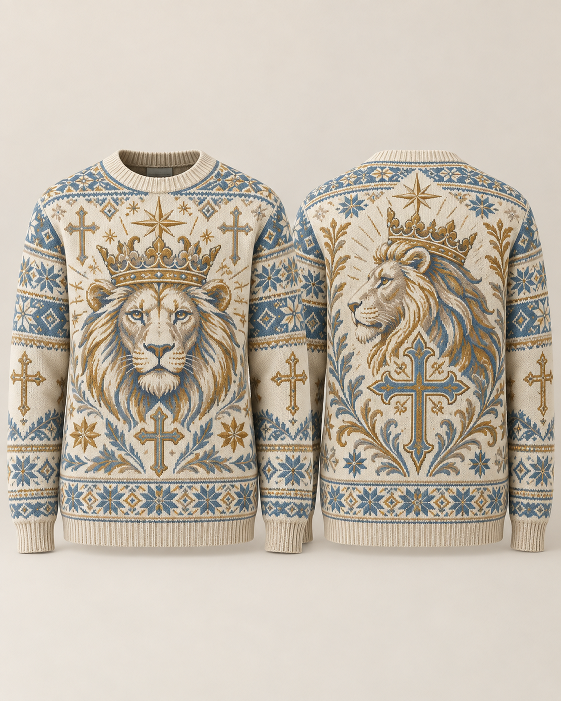 Lion of Judah Heavenly Blue Christian Knitted Sweater