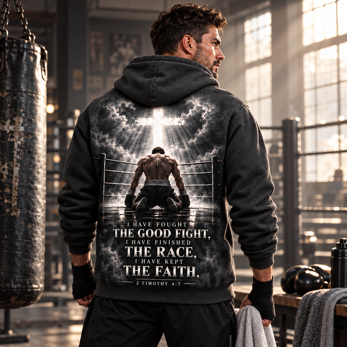 Fight the Good Fight – Kept the Faith Charcoal Christian Hoodie