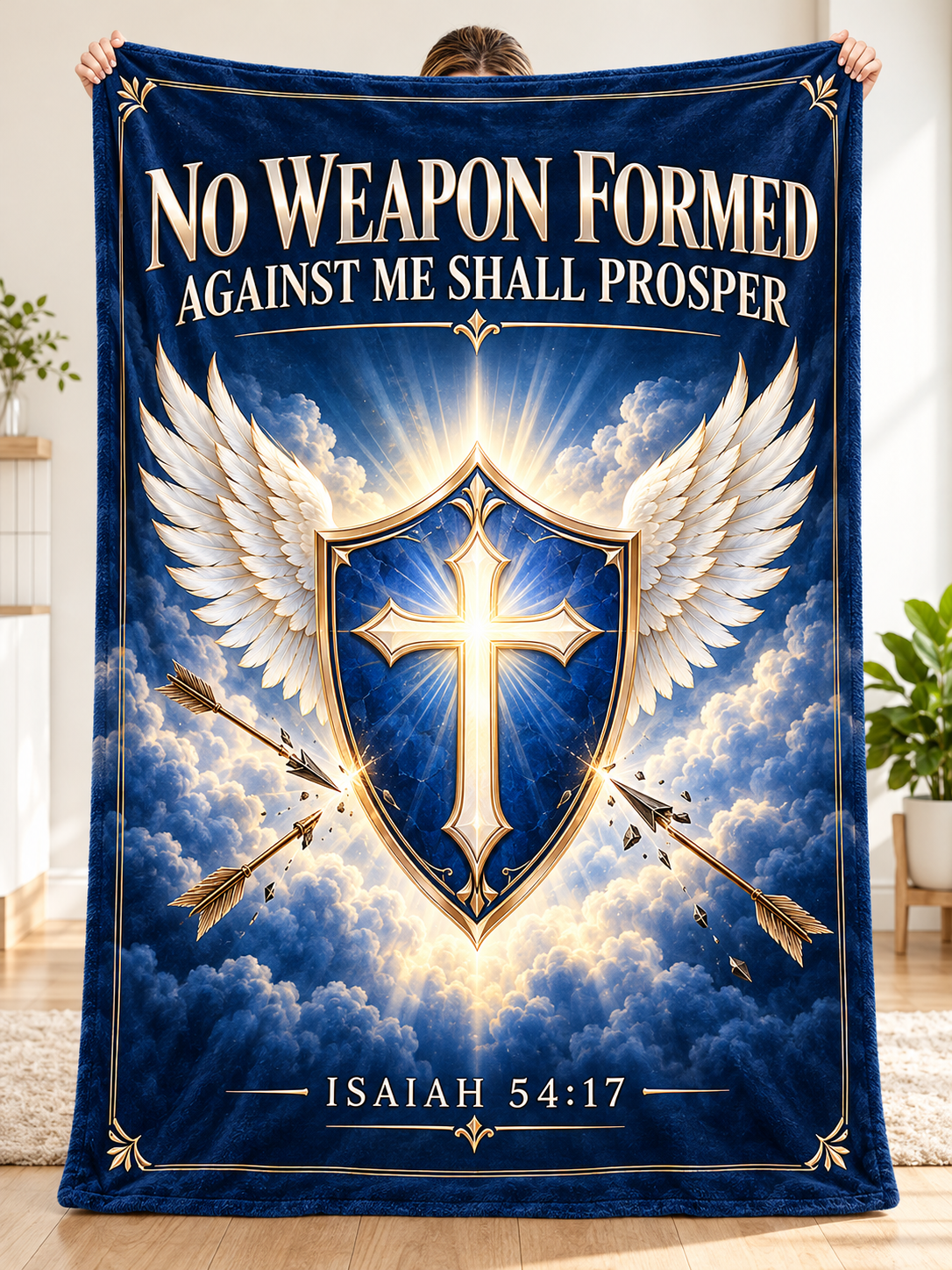 No Weapon Formed – Heavenly Shield Royal Blue Christian Blanket