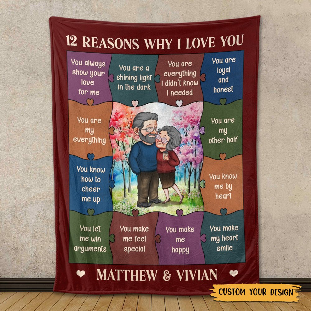 12 Reasons Why I Love You Old Couple - Personalized Blanket - Best Gift For Couple, For Valentine - Giftago