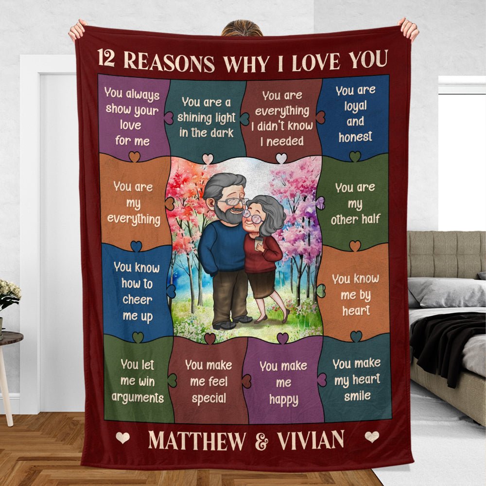 12 Reasons Why I Love You Old Couple - Personalized Blanket - Best Gift For Couple, For Valentine - Giftago