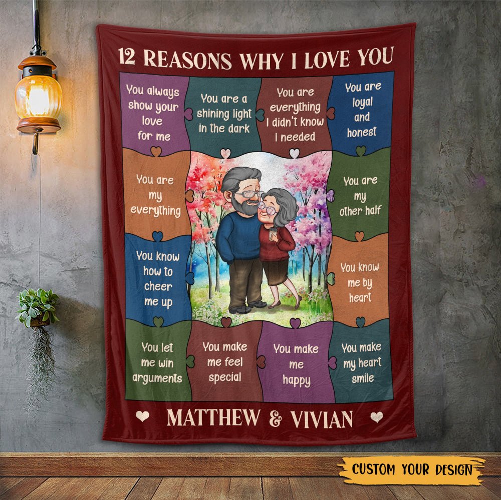 12 Reasons Why I Love You Old Couple - Personalized Blanket - Best Gift For Couple, For Valentine - Giftago