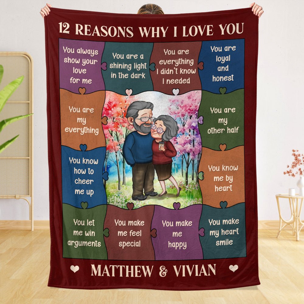 12 Reasons Why I Love You Old Couple - Personalized Blanket - Best Gift For Couple, For Valentine - Giftago