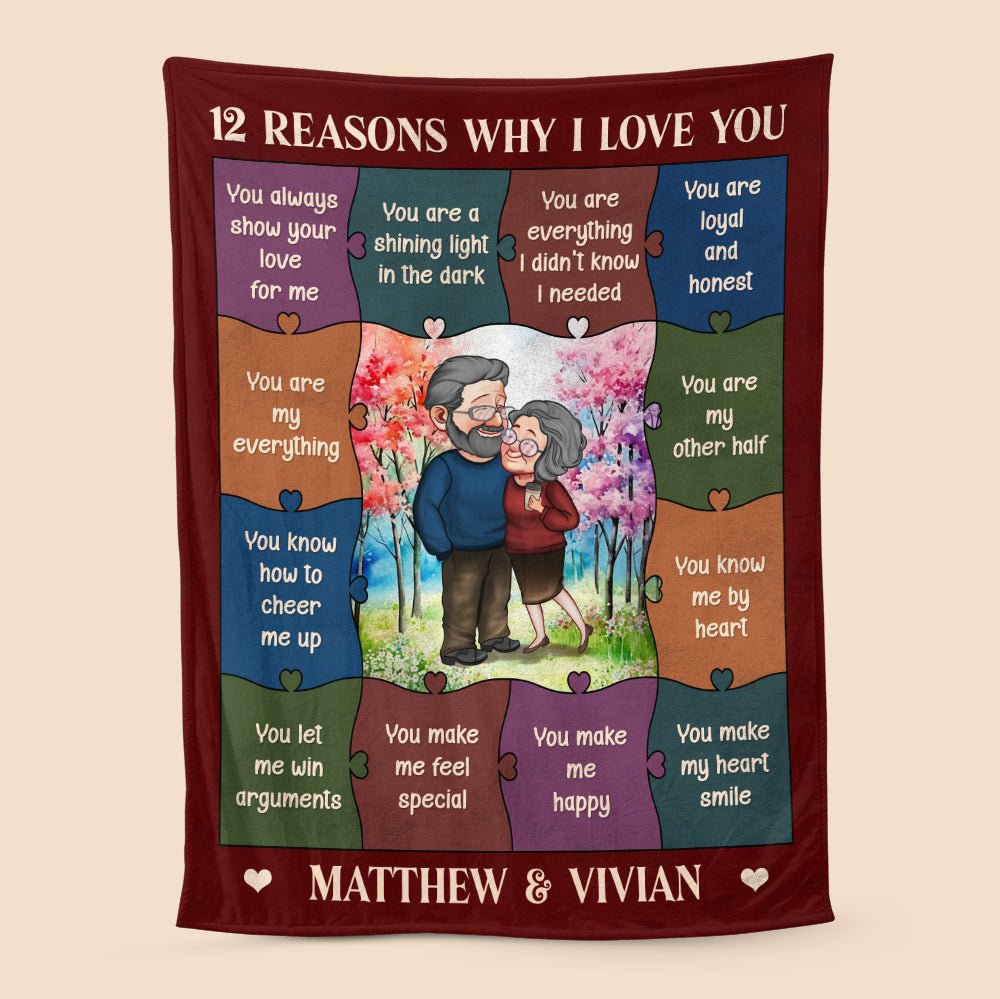 12 Reasons Why I Love You Old Couple - Personalized Blanket - Best Gift For Couple, For Valentine - Giftago