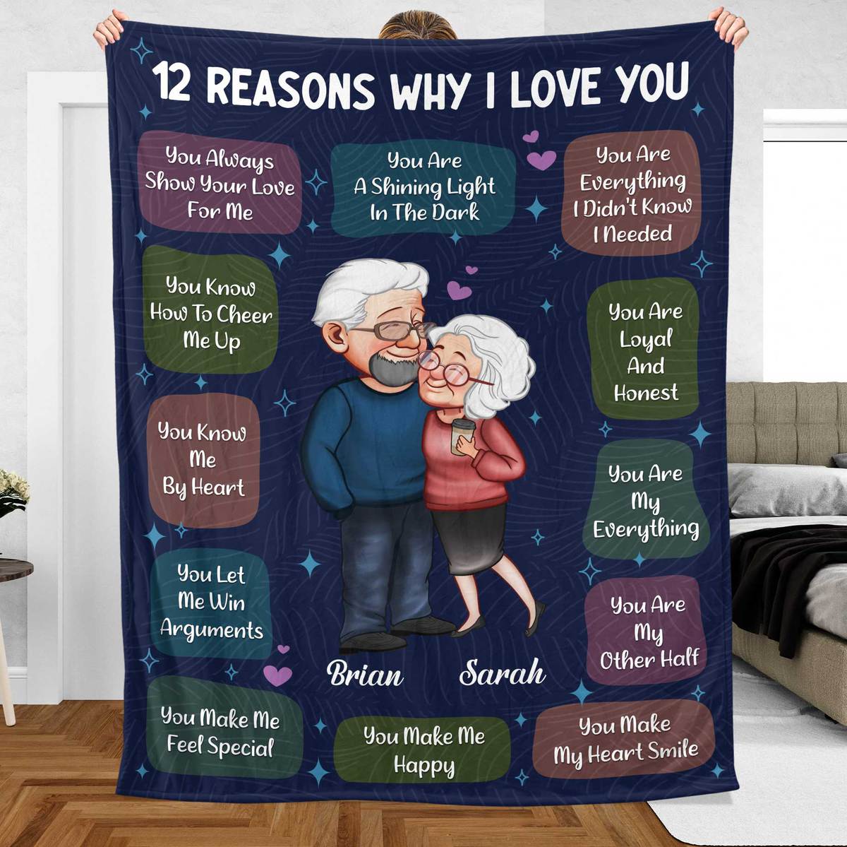 12 Reasons Why I Love You Old Couple - Personalized Blanket - Meaningful Gift For Your Wife, Your Husband - Giftago