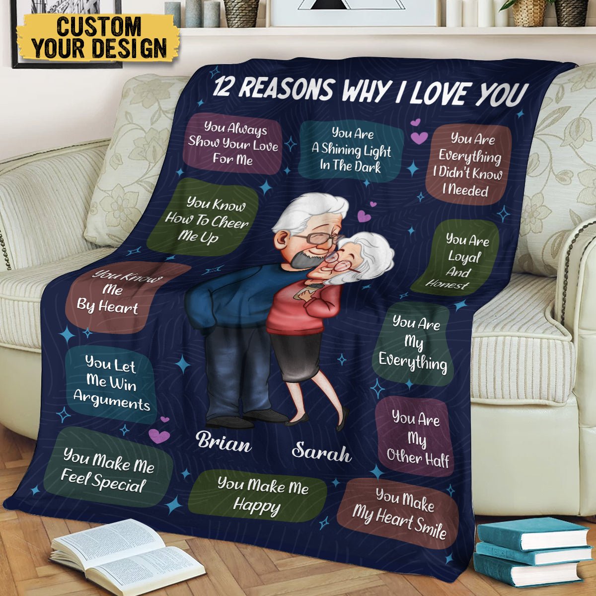 12 Reasons Why I Love You Old Couple - Personalized Blanket - Meaningful Gift For Your Wife, Your Husband - Giftago