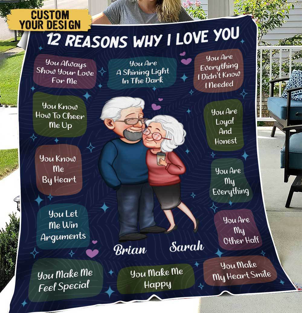 12 Reasons Why I Love You Old Couple - Personalized Blanket - Meaningful Gift For Your Wife, Your Husband - Giftago