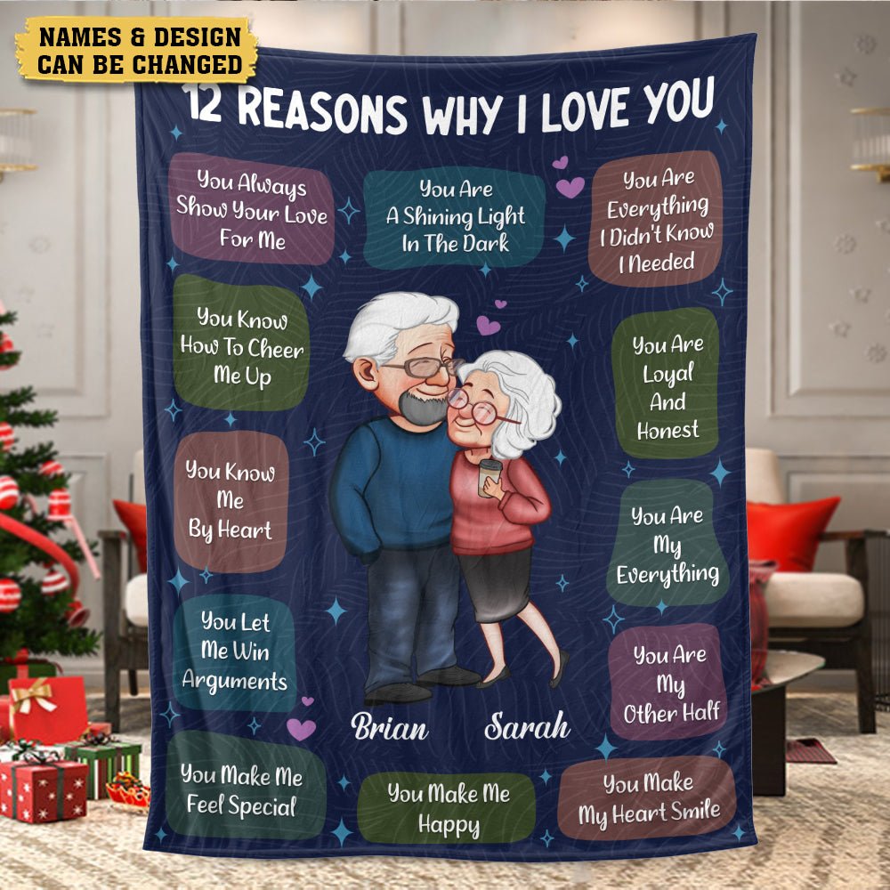 12 Reasons Why I Love You Old Couple - Personalized Blanket - Meaningful Gift For Your Wife, Your Husband - Giftago