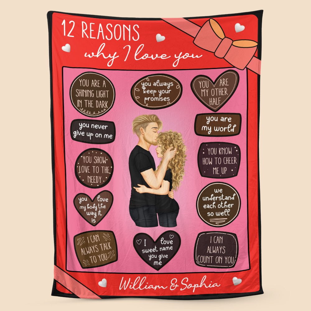 12 Reasons Why I Love You - Personalized Blanket - Meaningful Gift For Valentine, For Couple - Giftago
