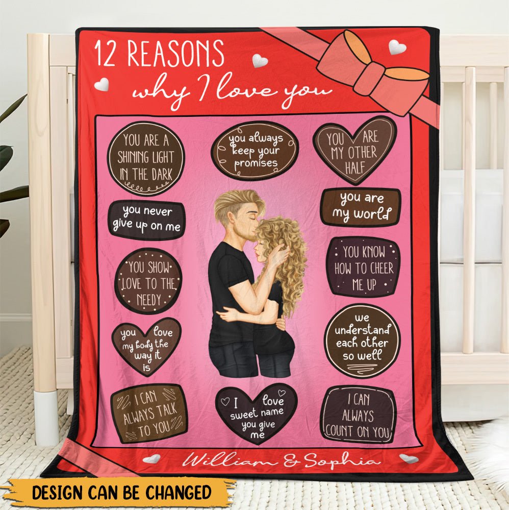 12 Reasons Why I Love You - Personalized Blanket - Meaningful Gift For Valentine, For Couple - Giftago